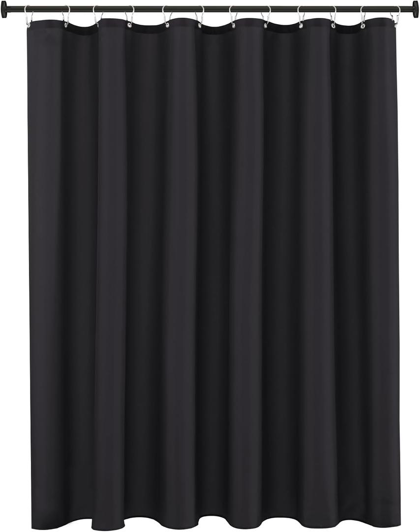 Biscaynebay Extra Long Fabric Shower Curtain Liner 72 Inch Width by 84 Inch Length, Black Water Resistant Bathroom Curtains, Rust Resistant Grommets Top Weighted Bottom Machine Washable