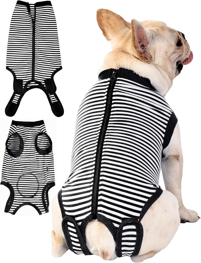 Dogs Cats Recovery Suit for After Surgery,Professional Pet Recovery Large Shirt Dog Abdominal Wounds Bandages, Substitute E-Collar & Cone,Prevent Licking Dog Onesies,Black-White L