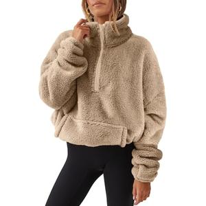 ANRABESS Sweatshirt for Women Zip Up Hoodies Cropped Pullover Fleece Hooded Sherpa Sweaters Tops 2025 Fall Winter Clothes Large