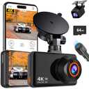 Dash Cam Front and Rear, 4K HD Dash Cam for Cars Built-in WiFi, Car Camera with Night Vision, 64GB Card, 170degreeWide Angle, WDR, 3" IPS Screen, Loop Recording, G-Sensor, 24 Hours Parking Monitor