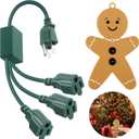 Enhon Christmas Tree Lights Controlled Outlet, Plug in Control Outlet Extension Cord with 3 Sockets and Gingerbread Man Remote Switch for Christmas Tree and Long Range Lighting Control, Green (1 Pack)