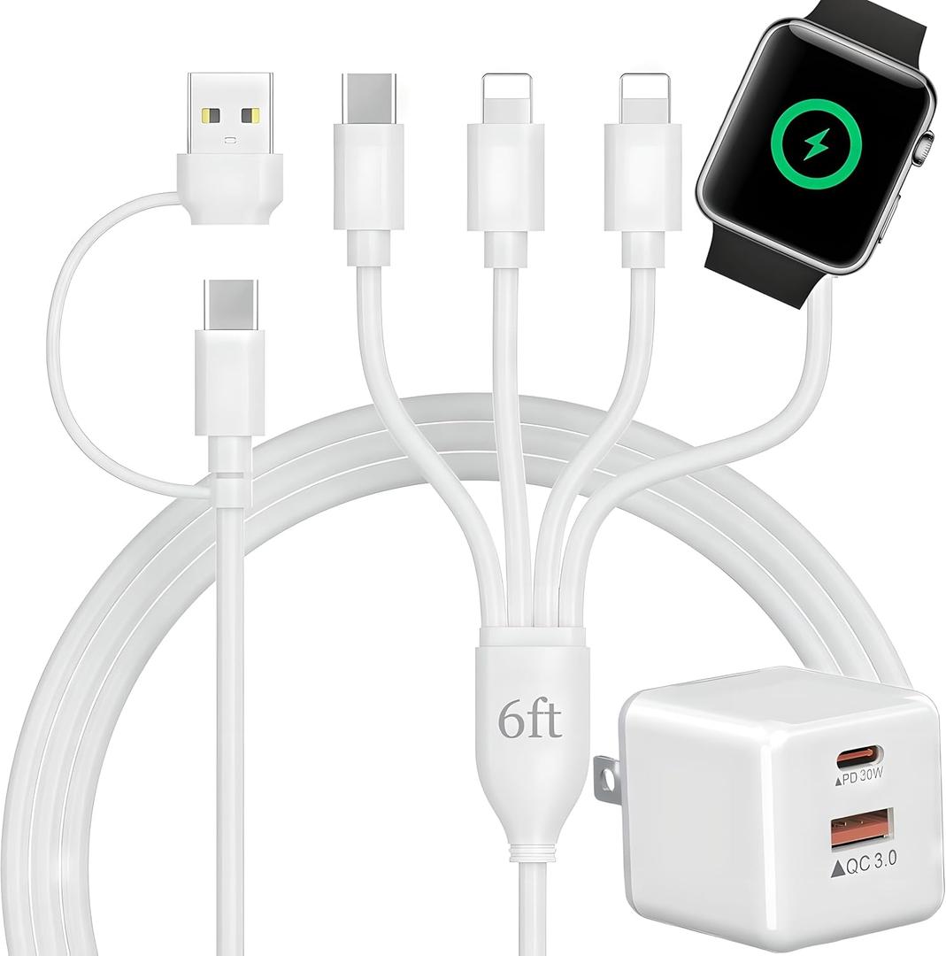 Apple Watch Charger USB C with 30W PD Fast Wall Plug for Apple Watch/iPhone 16 Pro Max Plus/15/14, 4 in 2 Wireless Magnetic Charging Cable for iWatch Series 10/9-1/SE/Ultra, Multi Cord for Travel 6FT