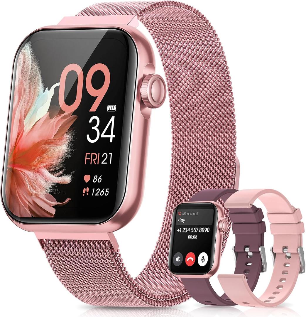 Smart Watch, 1.85" HD Samrt Watches for Women, Fitness Tracker with Blood Pressure/Heart Rate/Sleep Monitor, Bluetooth 5.3 Smart Watch for Android/iOS Phones, IP68 Waterproof Sport Watch (Pink)