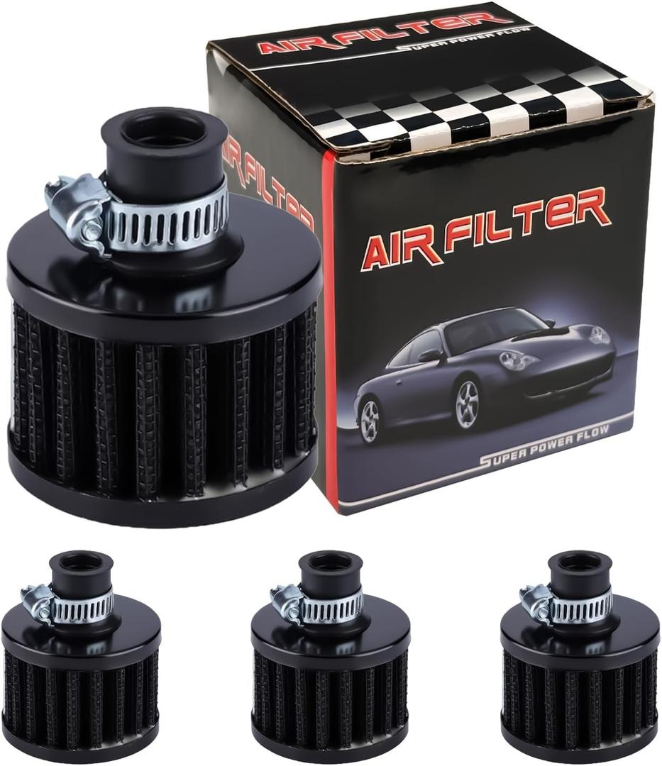 4PCS 12mm Black Air Filter Breather Filter Car Accessory with Cold Air Intake Filter Breather Turbo Vent Air Intake Filter Cleaner for Car and Motorcycle DD010