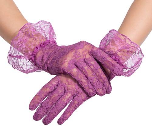 2 x ALVOGIMOR Lace Gloves for Women Wedding Tea Party, Evening Short Courtesy Gloves for Opera,1920s Party,Costume Accessory, Pink, Blue