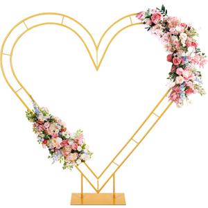 7FT Metal Double Heart Arch Stand for Proposal Heart Balloon Arch Wedding Arch Frame for Ceremony,Valentine's Day,Engagement,Birthday Party Decor (Gold)