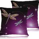 Swono Pillow Covers 18X18 Inch Set of 2 Dragonfly, Throw Pillow Cases Gold Silver Dragonflies Diamond Pillowcase Cushion Cover Decorative for Indoor Outdoor Home Sofa Bedroom Livingroom