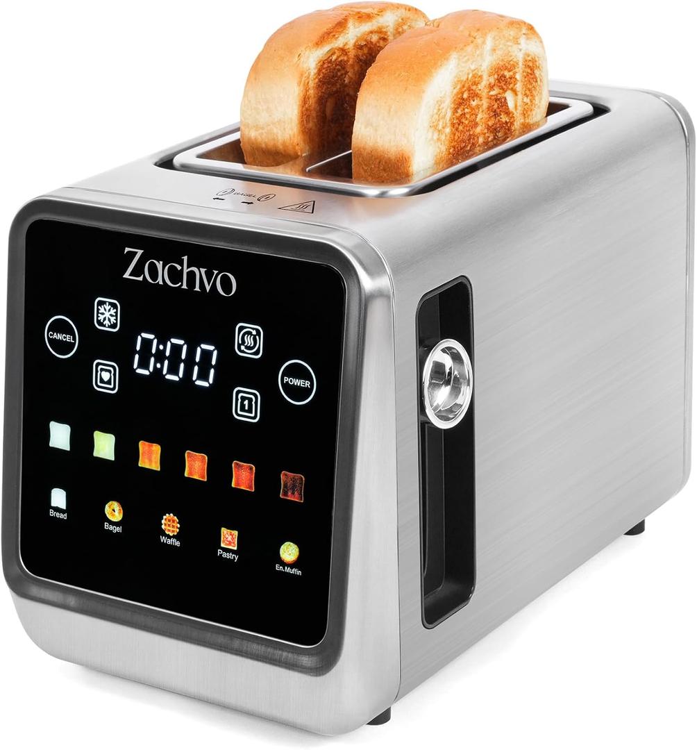 2 Slice Toaster with Smart Touchscreen & Digital Countdown Timer, 1.5" Wide Slot Toaster for Bagels & Bread, 6 Shade Settings, Memory, Defrost & Reheat, Slim Stainless Steel Design for Kitchen