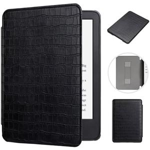 MonsDirect Case for Kindle Paperwhite 5th/6th/7th Generation 6" (Fits All 2012, 2013, 2015 and 2016 Versions), Slim PU Leather Cover with Hand Strap & Smart Auto Sleep/Wake, Crocodile Black
