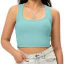GGOV Sports Crop Tank Tops for Women Cropped Workout Tops Racerback Running Yoga Tanks Cotton Sleeveless Gym Shirts Blue S&M