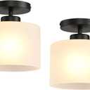 Semi Flush Mount Ceiling Light, Modern Kitchen Lighting Fixtures Ceiling, Rustic Ceiling Light Fixtures, Ceiling Lights with Glass Shade for Hallway Foyer Entryway Bedroom (2 Pack, 2 Packs Milk Glass)