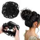 Bremorou Messy Bun Hair Piece, Fake Hair Bun Messy Scrunchies Wavy Curly Chignon Ponytail Extensions Synthetic Thick Tousled Updo Thick Updo Hairpiece For Daily Wear Real Ponytail Extension(Black)