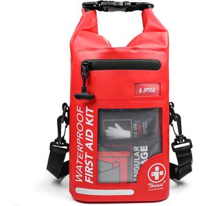 250 PCS Waterproof First Aid Kit, Roll Top Reflective Boat Dry Bag Bug Out Bags, Emergency Medical Kit Ideal for Boating, Camping, Fishing, Kayaking, Floating, Red