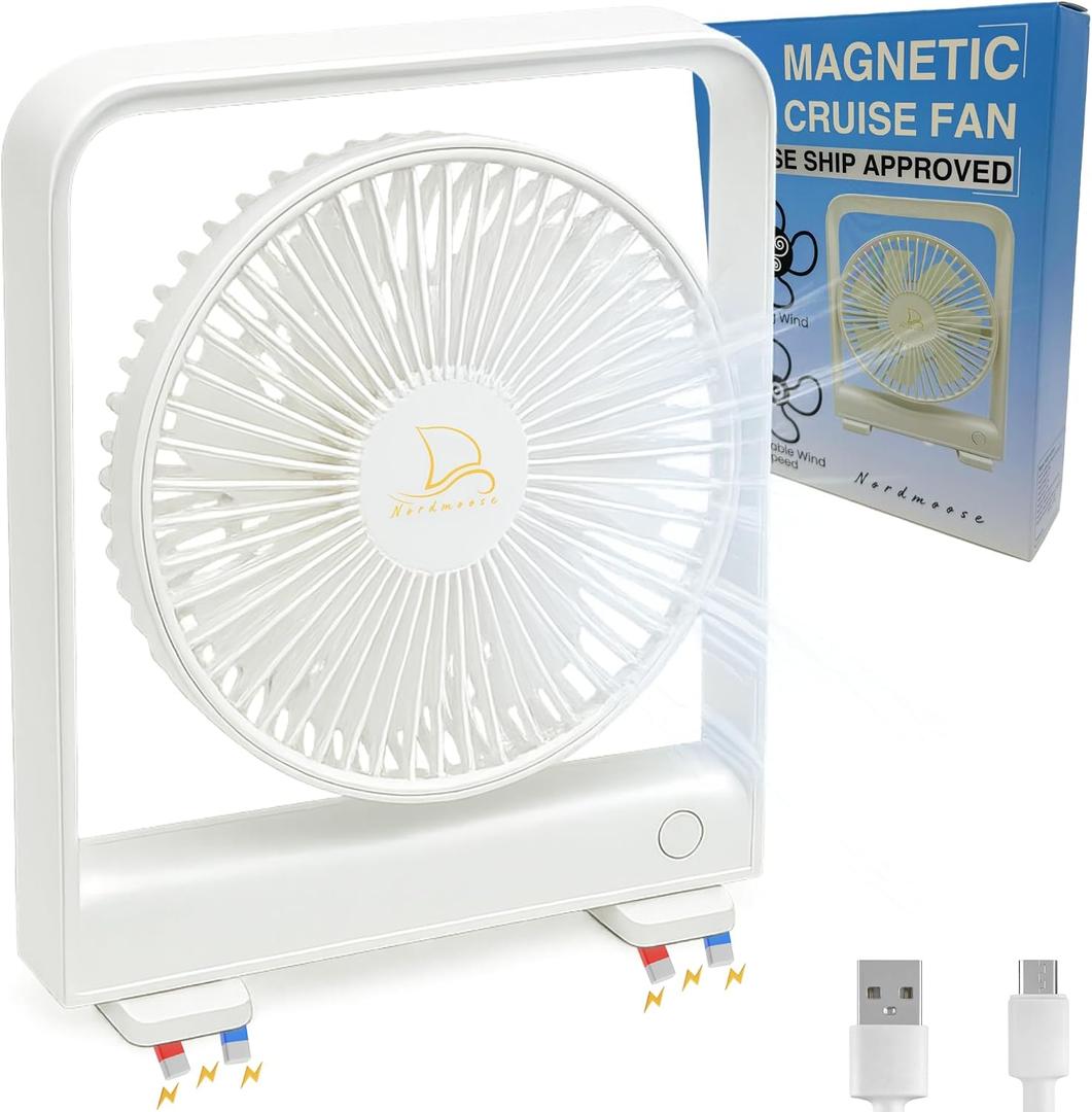 Magnetic Fan for Cruise Ship - Magnetically Sticks on Cabin Ceilings and Walls - Ultra Thin Yet Powerful 3-Gear, Portable & Cabin Approved, Rechargeable Battery - The Original Portable Cruise Fan 2026