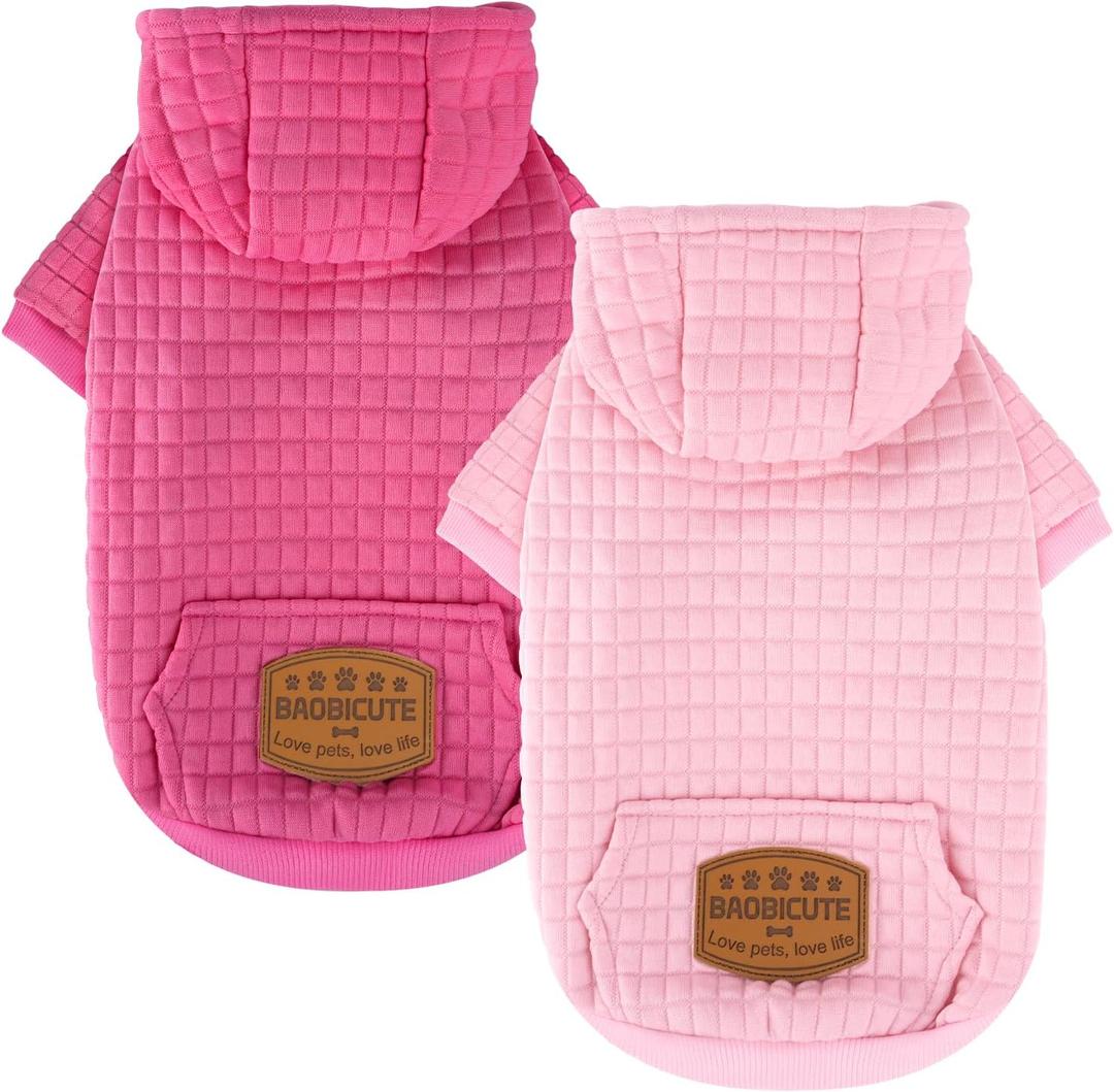 2 Pack Dog Hoodie Sweaters,  Dogs Warm Dog Clothes for Large Dogs Soft Waffle-Like Laminated Sweatshirt Bulldog (Pink+Rose, S/M (Back: 13",Chest: 18.5", Neck: 12"))