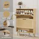Gadroad Shoe Storage Cabinet with 2 Flip Drawers, Freestanding Shoe Organizer with Wood Legs, Farmhouse Rattan Shoe Rack for Entryway, Living Room, and Bedroom, Natural