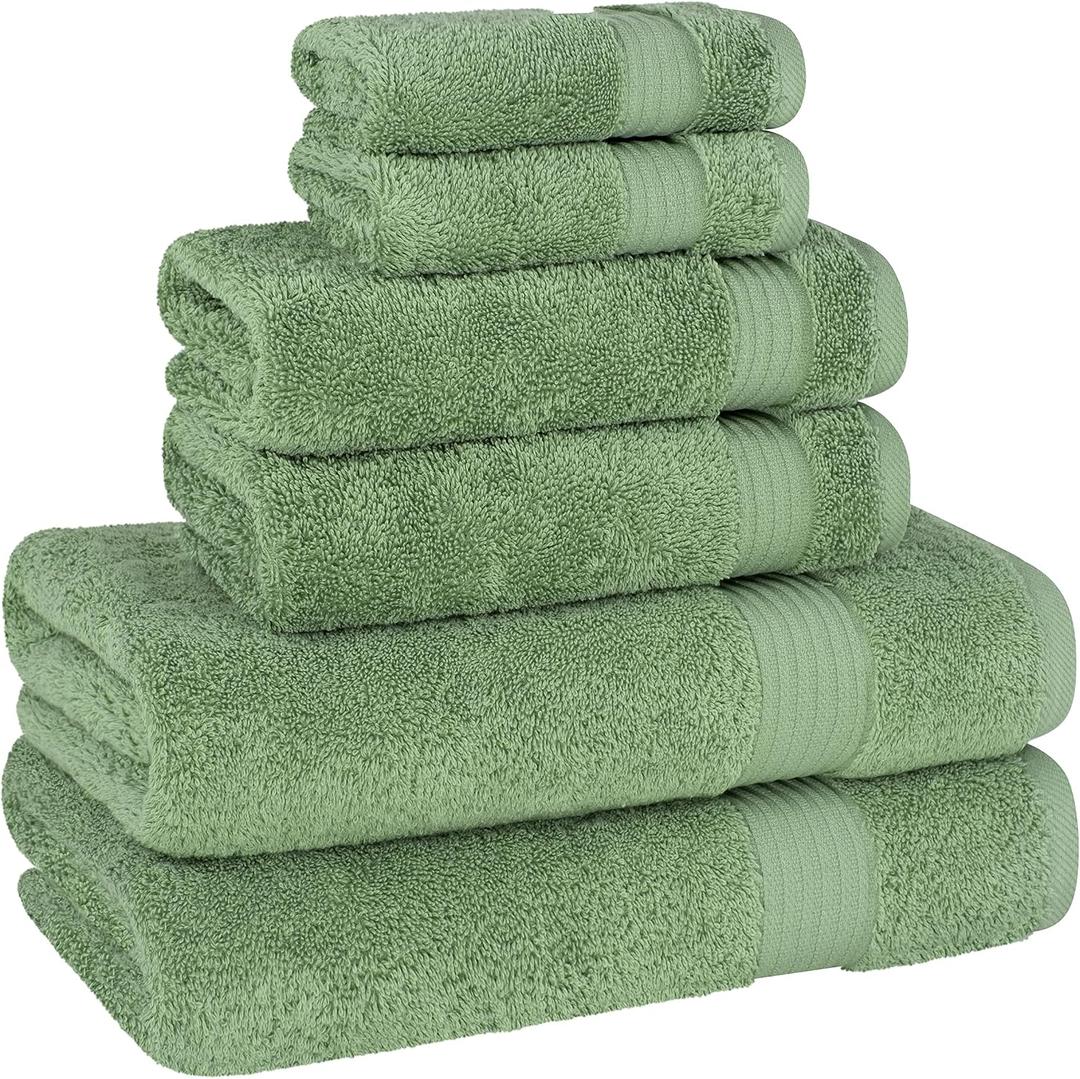 Cotton Paradise 100% Cotton Turkish Towel Set, Soft Absorbent Quick Dry, 6 Piece Towel Set, Sage Green
