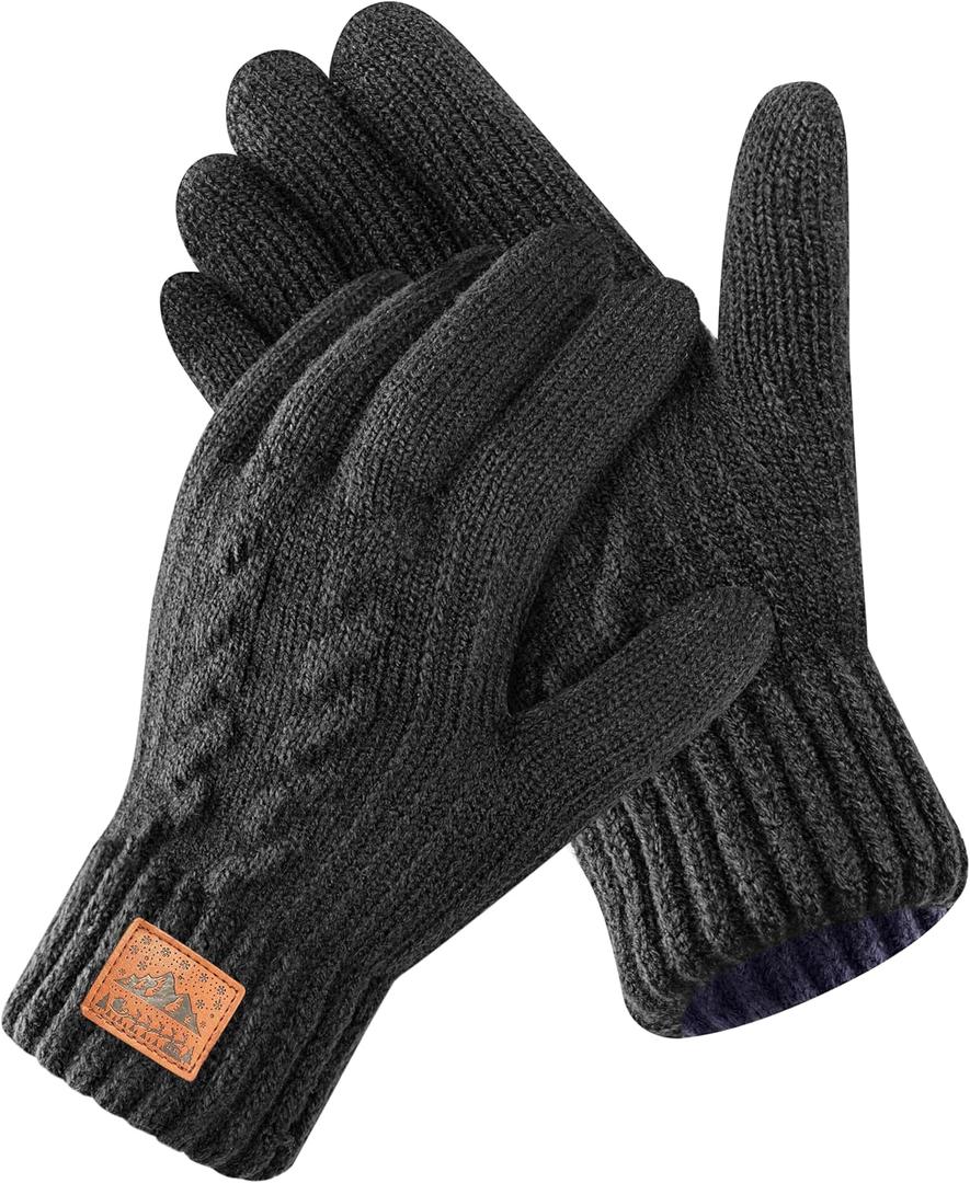 Merino Wool Gloves for Men & Women, Thermal Gloves With Touchscreen Warm Fleece Liner for Winter Cold Weather (X-Large, Black)