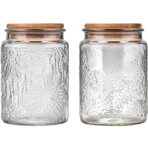 WHJY Glass Storage Container with Lid, Airtight Glass Jars, Farmhouse Tea Canister, Dog Treat Jar for Pet, Glass Candy Cookies Coffee Canister Jar Bath Salt Container - 24 oz, Sunflower