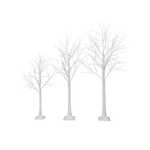 Set of Lighted Birch Tree – 4FT 48 LED/5FT 72 LED/6FT 96 LED Artificial Trees with Warm White Lights for Indoor and Outdoor Christmas Decoration