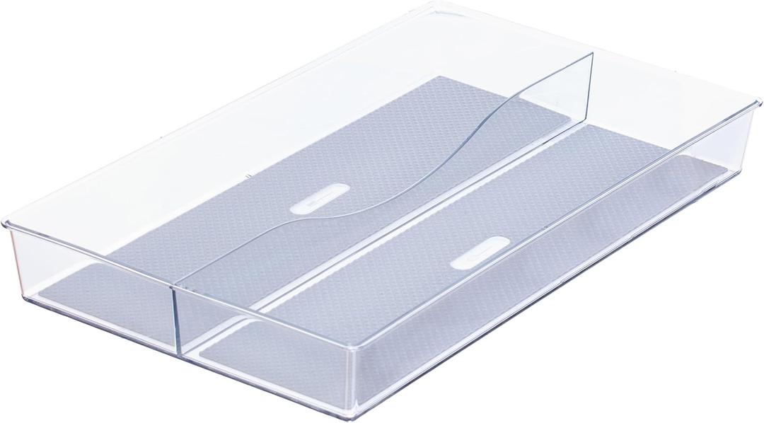 Glad Drawer Organizer Bin, 15x9 - Divided Clear Plastic Storage Tray for Junk Drawers, Kitchen Utensils, Bathroom Vanity, and Organizing Pantry - BPA Free, Food Safe, Non Slip (15x9 (2-Compartment))