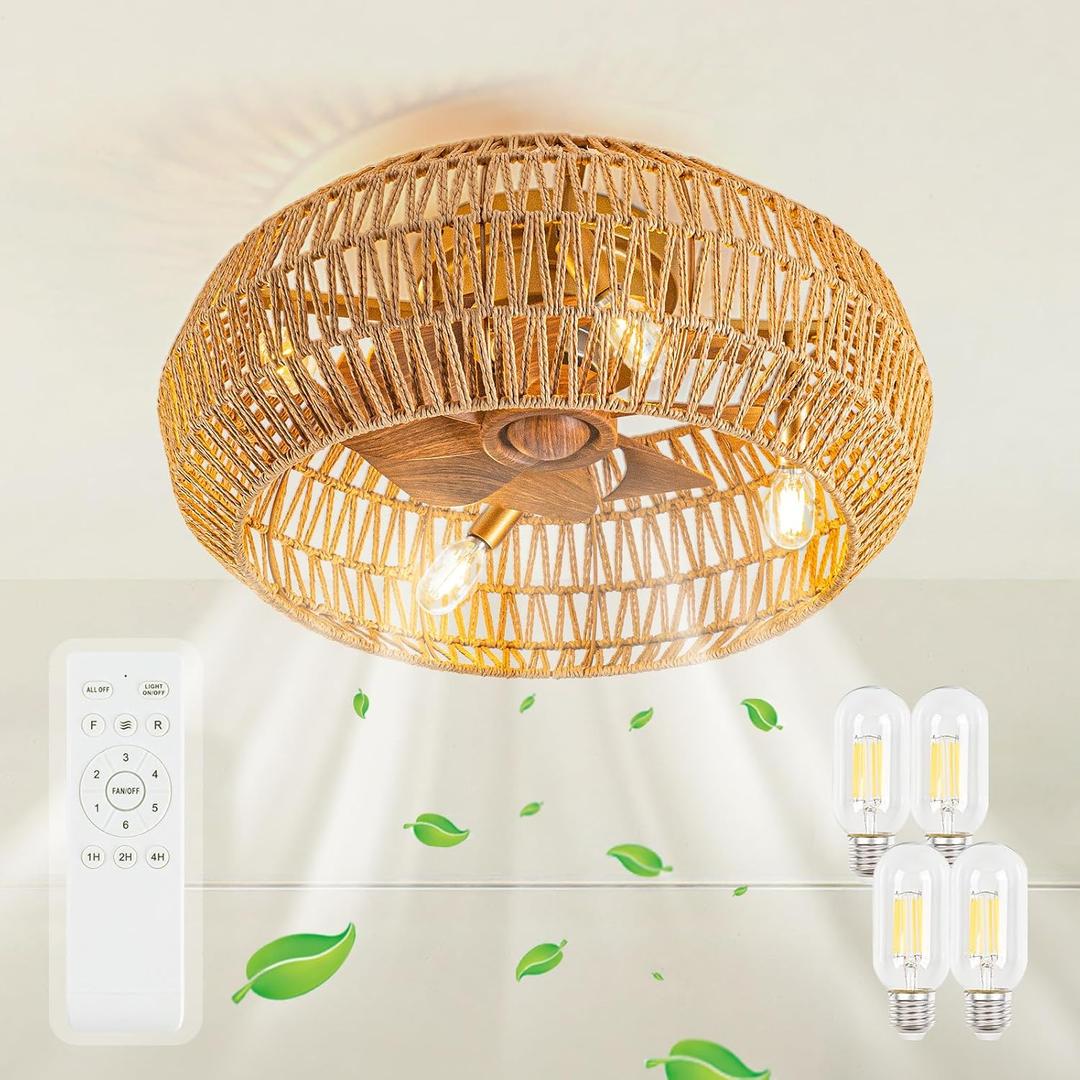 20" Boho Ceiling Fans with Lights and Remote for Bedroom, Living Room
