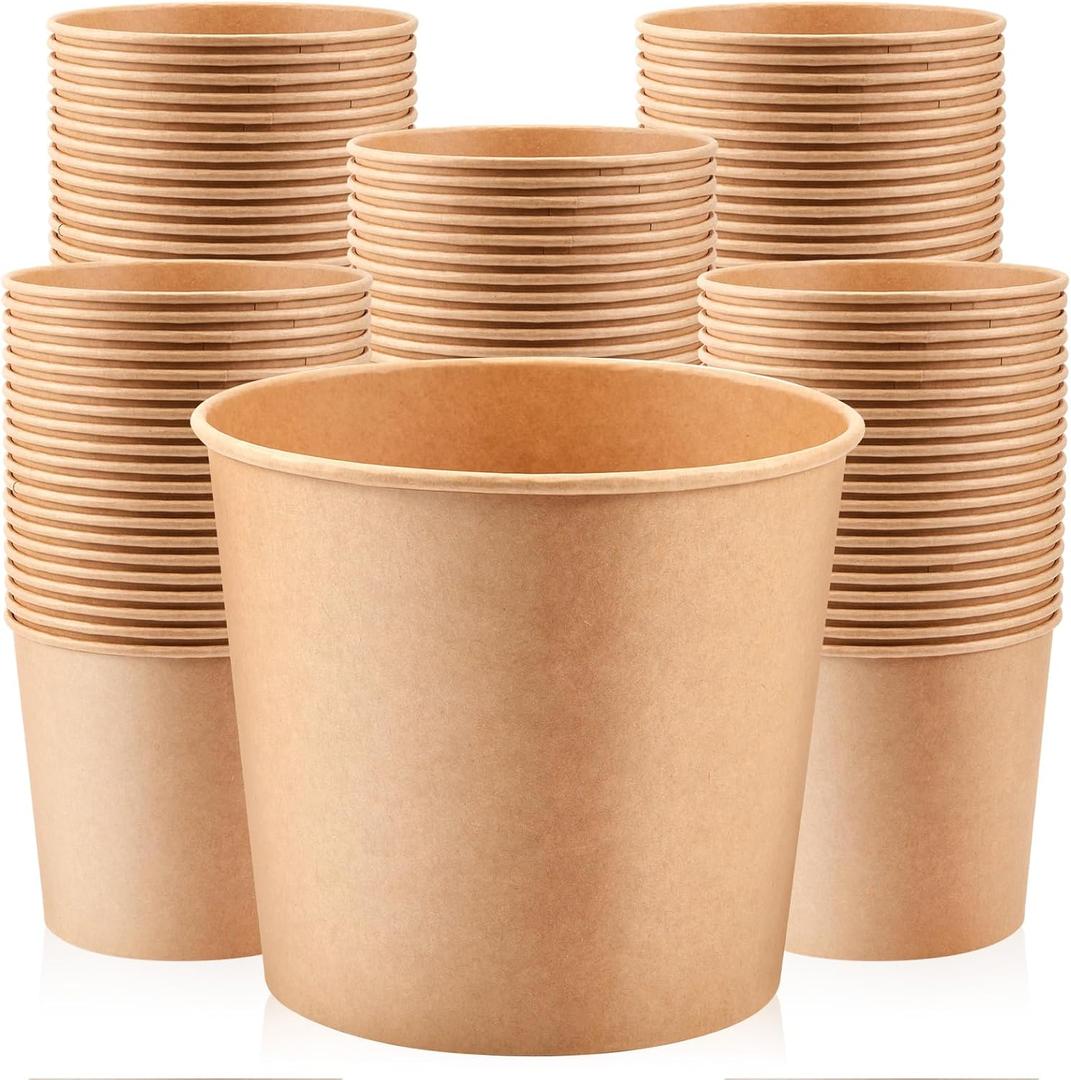 Hoolerry 100 Pcs 85 oz Paper Bucket Cardboard Food Bucket Bulk Disposable Food Container for Birthday Party, Wedding, Baby Shower, Event Gather Party Supplies (Kraft Paper,Kraft Color)
