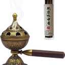 Handheld Incense Burner with 360 Rotating Handle-Chinese Bronze Style Holder for Incense Coils, Yoga Meditation, Home Office Desk Decor
