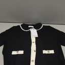 Women's Plus Size Contrast Trim Short Sleeve Lapel Collar Cardigan, Black, Large