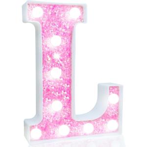 Pooqla LED Marquee Letter Lights, Light Up Letters for Birthday Decorations, Glitter Letter Sign Battery Powered Night Light Pink Party Wedding Christmas Girls Gift Bedroom Dorm Decor, Cool White L