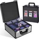 Graded Card Storage Box for PSA with TSA Lock, Aluminum Alloy Trading Card Case with Display Window, Slab Case with 8 Dividers for CGS, BGS, Top Loaders and Sports Cards (Carbon Fiber)