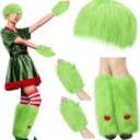 Geyoga 3 Pieces Furry Fuzzy Lime Green Set for Women 16" Long Leg Warmers Faux Fur Hats and Wrist Cuffs Covers Kits Fluffy Winter Gift Outfit for Halloween Costume Christmas Party Accessory