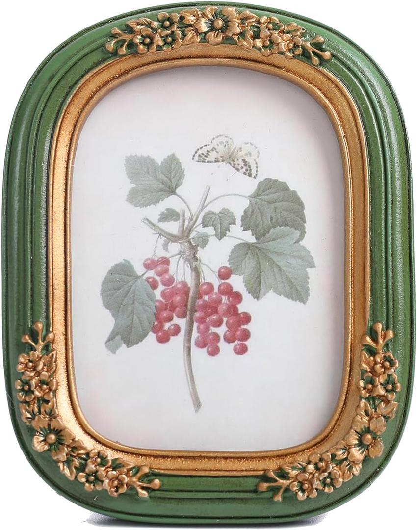 SIKOO 2.5x3.5 Vintage picture frames Small Wallet Size Picture frames Wall Mount and Tabletop Vintage Wall Decor Green and Gold