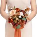 Ling's moment Terracotta Artificial Wedding Flower Bouquets for Bridesmaids Burnt Orange Floral Bouquet Rust Bridal Bouquets for Bridesmaids with Ribbon Ceremony Anniversary,7-inch Diameter