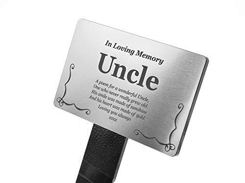 Uncle Memorial Remembrance Plaque Stake - Gold/Silver/Copper/Black & White, Waterproof, Outdoor, Grave Marker, Tribute, Plant Marker (Silver)