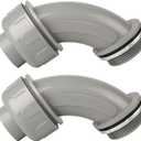 Conduit Connectors, 1-1/2 Inch Liquid Tight Connector NPT Non-Metallic for PVC Electrical Flexible Conduit Fittings, 90 Degree, UL Listed for Home Outdoor Tubes Tools, Grey (2-Pack)