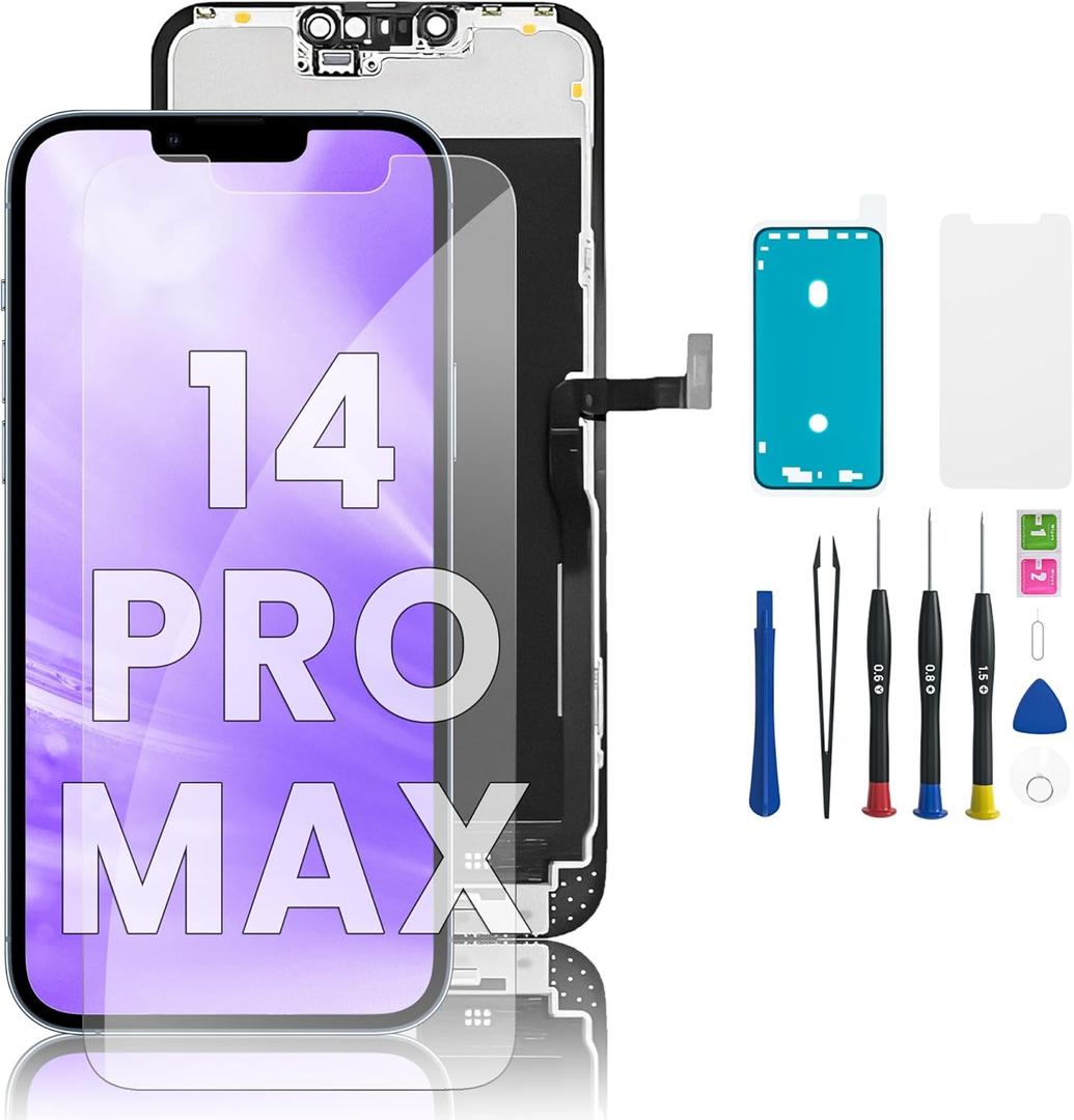 EXW for iPhone 14 PRO MAX Screen Replacement 6.7" Full HD LCD Display Digitizer, Quality Touch Screen with Repair Tools, Waterproof Seal & Protector  Compatible with A2894, A2651, A2893, A2896, A2895