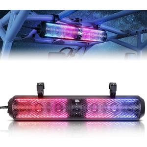KEMIMOTO UTV Sound Bar 28 Inch ATV Soundbar 4X Subwoofers LED Party Lights Bluetooth Golf Cart Sound Bar 2X Tweeters Compatible with Polaris RZR Can-Am X3 Defender CFMOTO for 1.56"- 2.25" Roll Cage