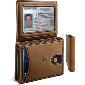 BULLIANT Men Wallet, Slim Leather Wallet Front Pocket Card Holder Gift For Men 11 Slots RFID Blocking (Tiger Eye4768)