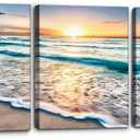Pacimo 3 Panels Beach Canvas Wall Art for Home Decor Blue Sea Sunset White Beach Painting The Picture Print on Canvas Seascape The Pictures for Home Decor Decoration Ready to Hang - 12" x 16" x 3