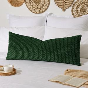 Kevin Textile 14x36 Inch Long Lumbar 1 Pack Boho Christmas Decorative Throw Pillow Cover Soft Striped Corduroy Rectangle Cushion Case Farmhouse Color Accent for Living Room Couch Sofa Bed, Dark Green