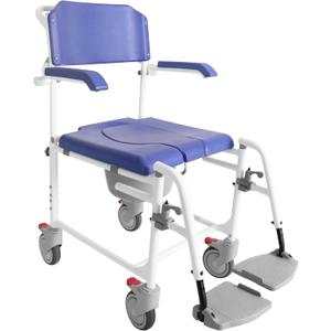 KMINA PRO - Shower Chair with Wheels for Elderly (Version 2.0 Improved Brakes), Adjustable Commode Wheelchairs, Rolling Chair Blue
