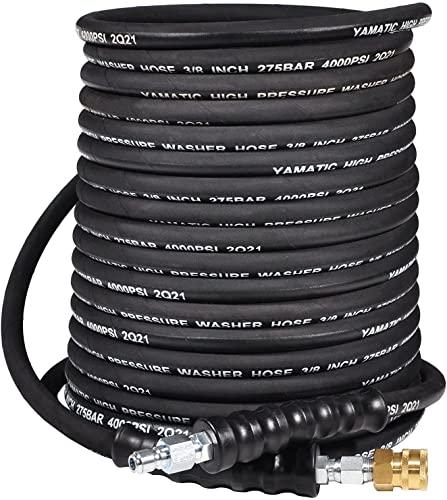 YAMATIC 3/8" Pressure Washer Hose 100 FT,4000 PSI Steel Wire Braided with 360 ° Swivel 3/8" Quick Connect, Rated 212°F Hot/Cold Water, Steel Braided Rubber Hose for Professional Gas Cleaning