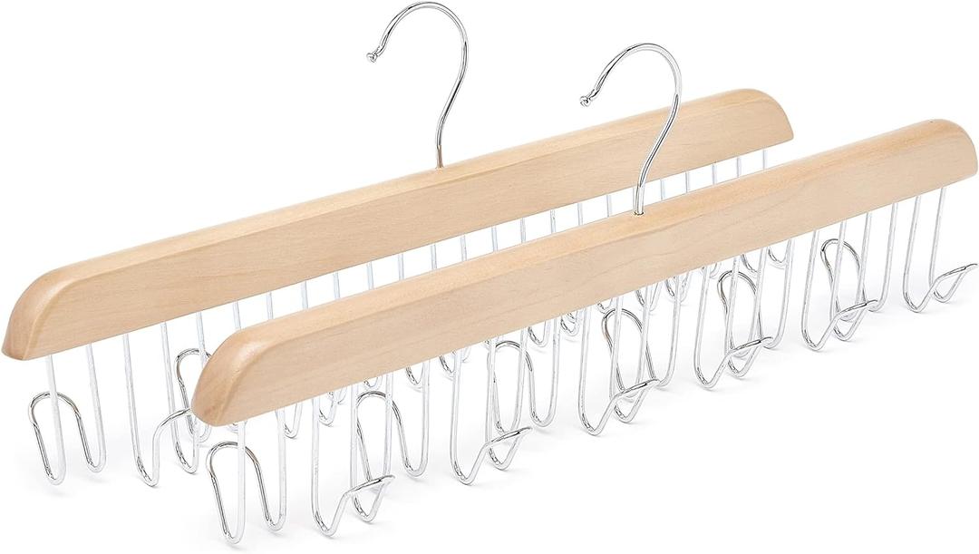 Amazon Basics Wooden Belt Hanger - Natural, 2-Pack (15.63 inches x 6.1 inches)