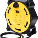 DEWENWILS Extension Cord Reel with 25 FT Power Cord, Hand Wind Retractable, 16/3 AWG SJTW, 4 Grounded Outlets, 13 Amp Circuit Breaker, Yellow, Black, UL Listed