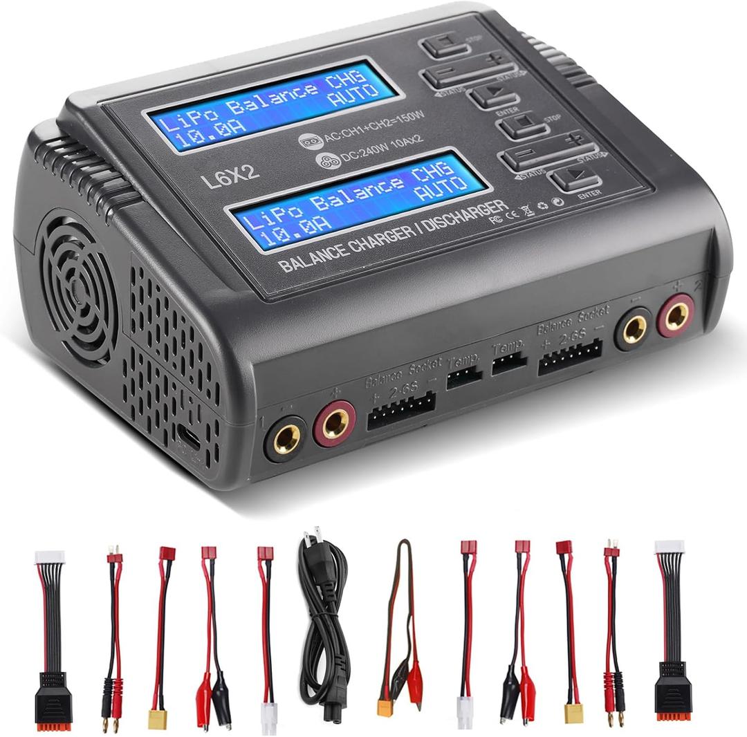 LiPo Battery Charger Fast Balance Battery Chargers Discharger for 1S-6S LiPo Li-ion Life LiHV 1S-15S NiCd NiMH PB Smart Batteries RC Car RC Drone (Blue) (Black)