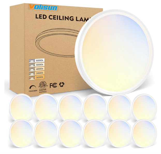VOLISUN 12Pack 5CCT LED Flush Mount Ceiling Light, 7 inch Dimmable Ultra-Thin LED Ceiling Light Fixture, 3000K-6500K Selectable, 15W LED Ceiling Lights for Bedroom, Kitchen, Closet and Hallway (White)