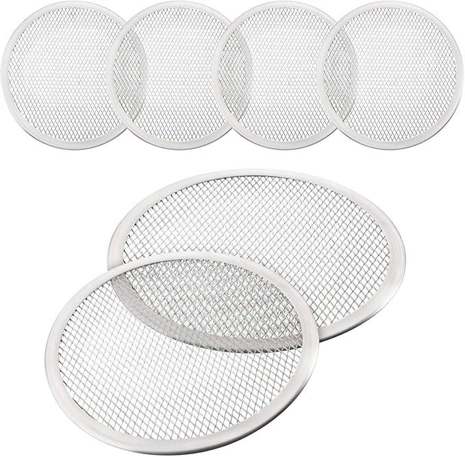 4 Pieces 7 Inch Pizza Screen Seamless Baking Aluminum Round Pizza Mesh Tray for Baking Oven Home Kitchen Restaurant Supplies