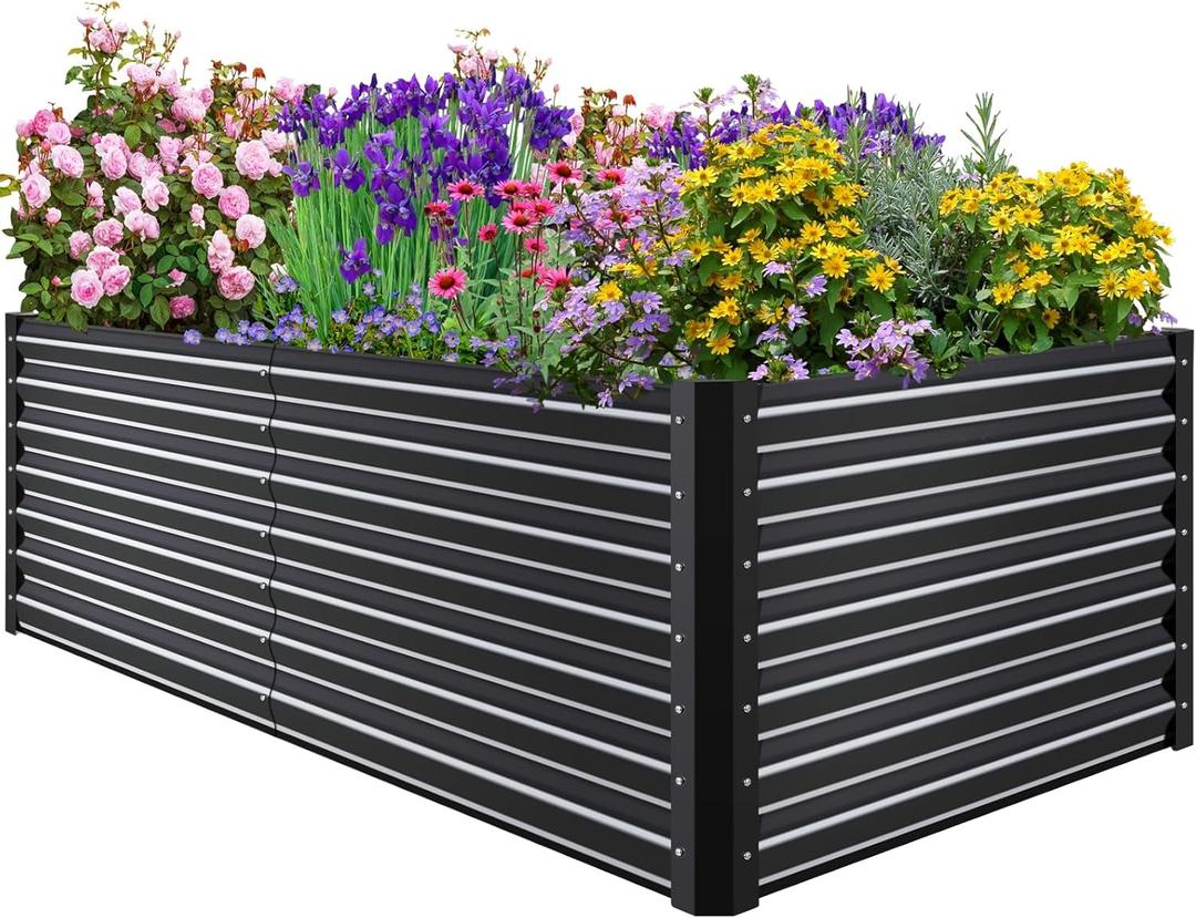 6x3x2ft Metal Raised Garden Bed,Deep Root Outdoor Galvanized Planter Box,Patio Kit Planting Beds for Vegetables Flowers Herb,Black
