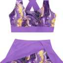 AIDEAONE Girls Swimsuit Two Piece Tankini Skirt Set with Boyshort Summer Beach Bathing Suit Size 6-14 (6-7 Years, Purple)